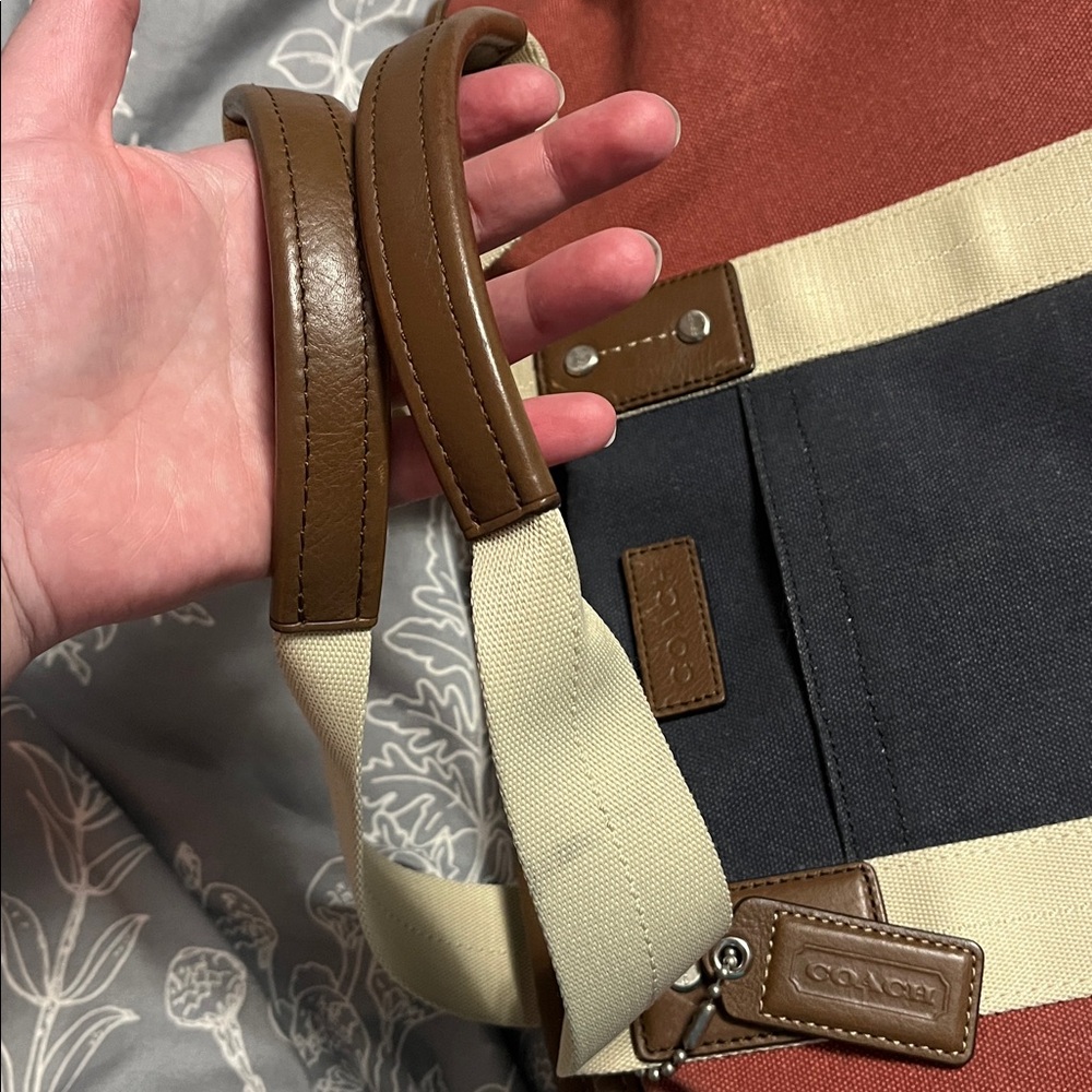Coach Heritage Web Canvas Pieced Stripe tote bag in canvas with leather trim - Picture 10 of 11